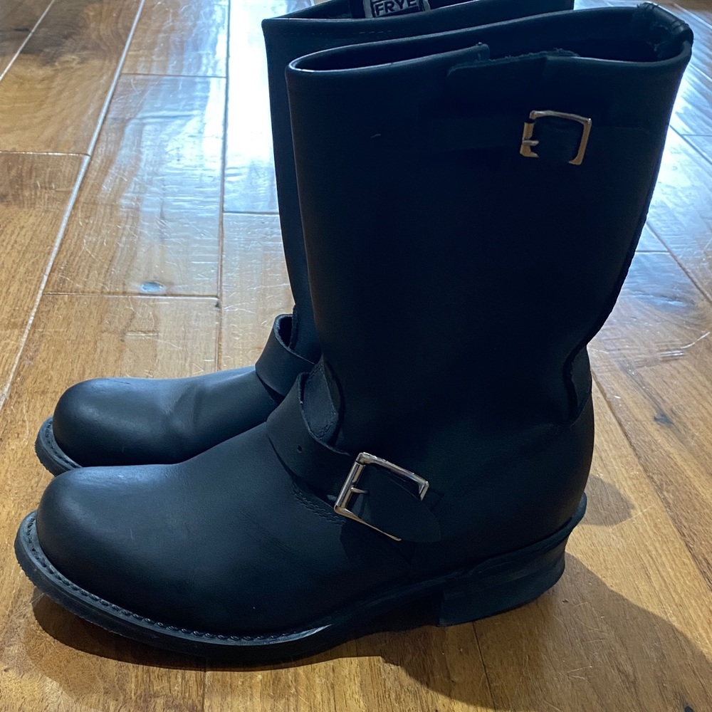 Frye Black Leather Buckle Boots